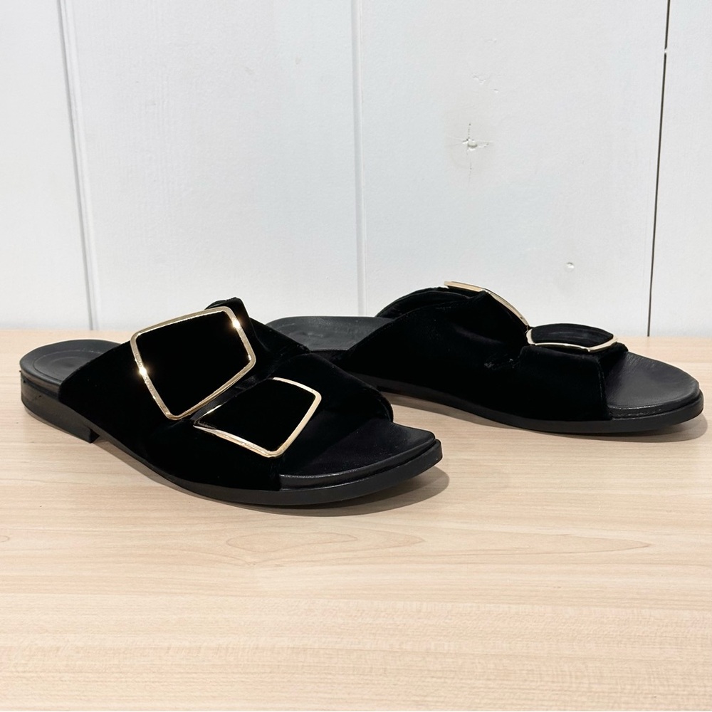 Manolo Blahnik x Khaite Two Strap Velvet Sandal Slide In Black Size 6.5